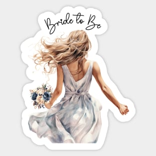 Bride To Be Beautiful Bride with Flower Bouquet Watercolor Art Sticker